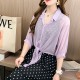 Women's Long Sleeved Collared Tie Front Shirt - Purple image