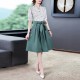 Asymmetric Striped And Umbrella Flare Skirt Midi Dress - White image