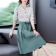 Asymmetric Striped And Umbrella Flare Skirt Midi Dress - White image