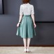 Asymmetric Striped And Umbrella Flare Skirt Midi Dress - White image