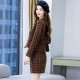 Long Sleeve Checkered Jacket And Mini Skirt - Brown image