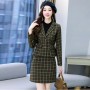 Long Sleeve Checkered Jacket And Mini Skirt - Green