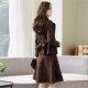 Checkered Two Piece Double Breasted Jacket And Midi Skirt - Brown image
