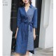 Casual Loose Fit Collared Midi Denim Dress With Belt - Blue image