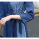 Casual Loose Fit Collared Midi Denim Dress With Belt - Blue image
