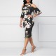  Straight Cut Floral Cold Shoulder Knee Length Dress - Black image