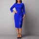 Elbow Length Sleeves Ladies Lace Stitch Knee Length Gown - Blue image