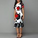 Classy Round Neck Short Sleeve Midi Print Dress - White image