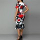 Classy Round Neck Short Sleeve Midi Print Dress - White image