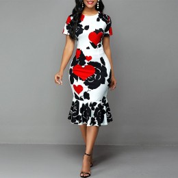 Classy Round Neck Short Sleeve Midi Print Dress - White