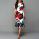 Classy Round Neck Short Sleeve Midi Print Dress - White image