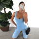 Knitted Sleeveless Sport Style Midi Jumpsuit for Women - Blue image