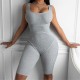 Knitted Sleeveless Sport Style Midi Jumpsuit for Women - Grey image