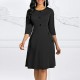 Solid Color Buttoned Long Sleeved A-Line Women's Dress - Black image