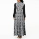 Round Neck High Waist Printed Maxi Dress for Women - Black image
