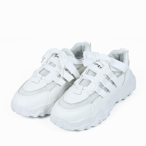 Sports Style Round Toe Casual Sneakers For Women - White image