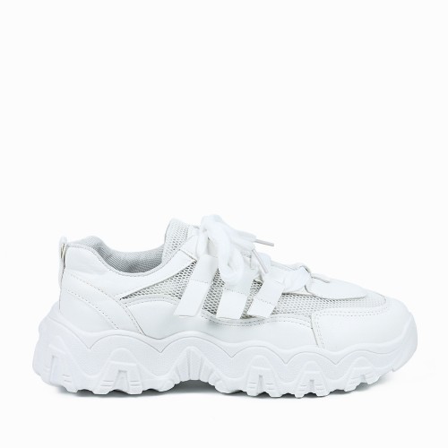Sports Style Round Toe Casual Sneakers For Women - White image