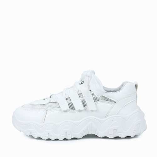 Sports Style Round Toe Casual Sneakers For Women - White image