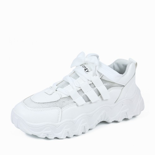 Sports Style Round Toe Casual Sneakers For Women - White image