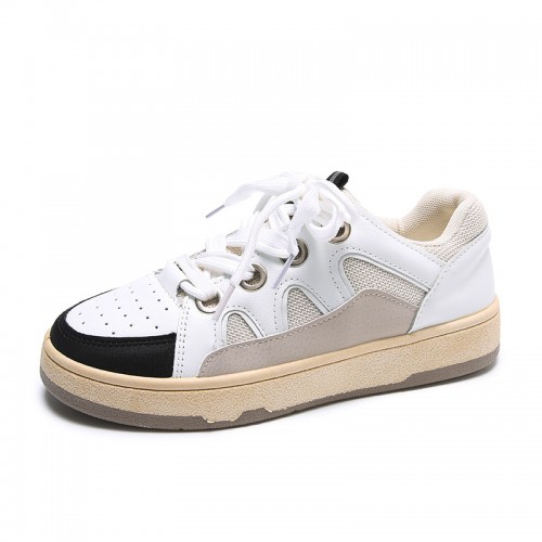 Slip Over Flat Sole Lace Closure Ladies Sneaker - White image