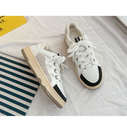 Slip Over Flat Sole Lace Closure Ladies Sneaker - White image