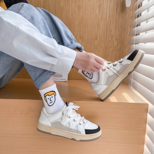 Slip Over Flat Sole Lace Closure Ladies Sneaker - White image