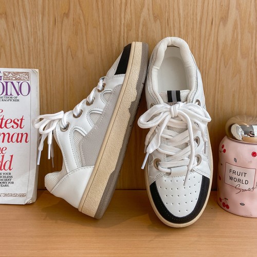 Slip Over Flat Sole Lace Closure Ladies Sneaker - White image