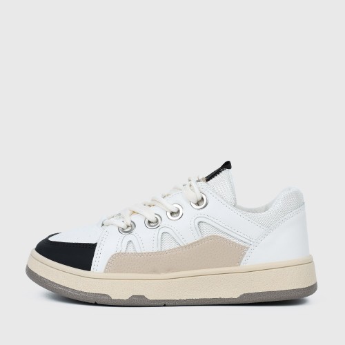 Slip Over Flat Sole Lace Closure Ladies Sneaker - White image