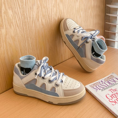 Slip Over Flat Sole Lace Closure Ladies Sneaker - Beige image