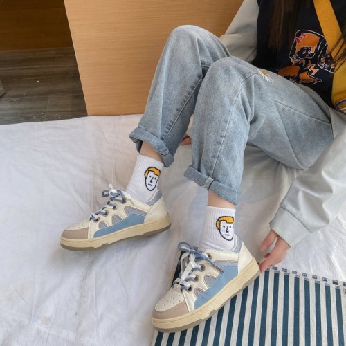 Slip Over Flat Sole Lace Closure Ladies Sneaker - Beige image