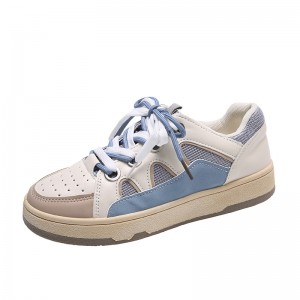 Slip Over Flat Sole Lace Closure Ladies Sneaker - Beige