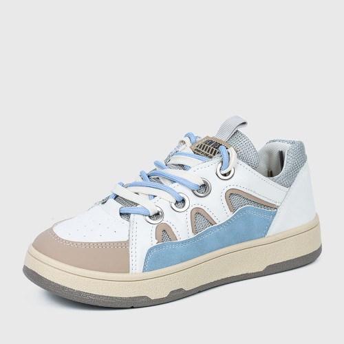 Slip Over Flat Sole Lace Closure Ladies Sneaker - Beige image