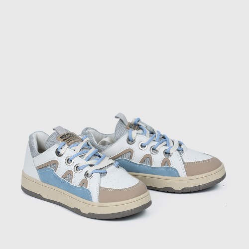 Slip Over Flat Sole Lace Closure Ladies Sneaker - Beige image