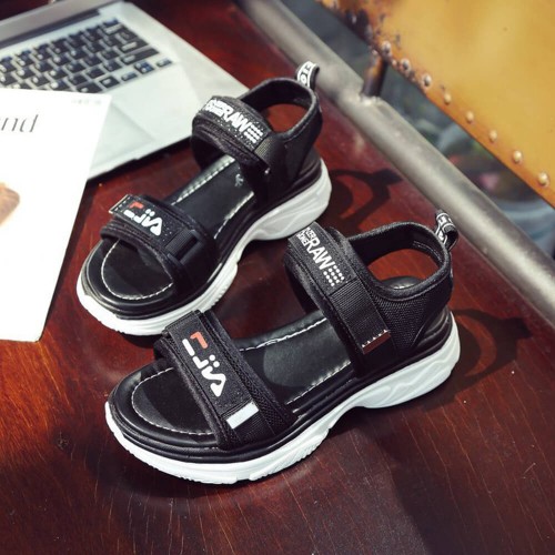 Thick Rubber Soled Velcro Closing Sandals for Women - Black