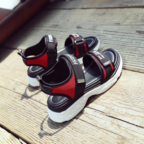 Thick Rubber Soled Velcro Closing Sandals for Women - Red image
