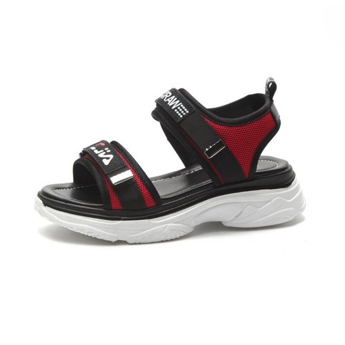Thick Rubber Soled Velcro Closing Sandals for Women - Red image