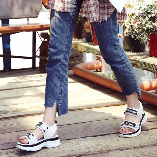 Thick Rubber Soled Velcro Closing Sandals for Women - White image
