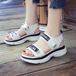 Thick Rubber Soled Velcro Closing Sandals for Women - White