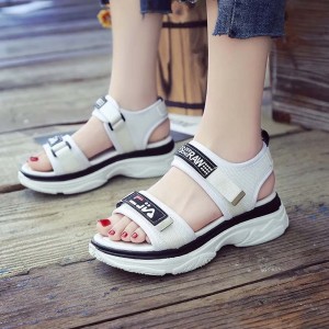 Thick Rubber Soled Velcro Closing Sandals for Women - White