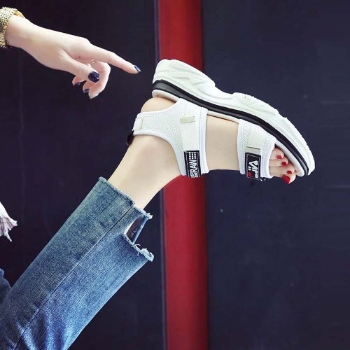 Thick Rubber Soled Velcro Closing Sandals for Women - White image