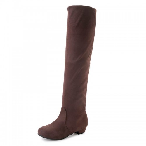 Round Toe Knee High Martin Boots for Women - Brown image