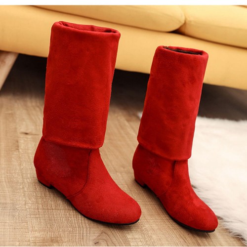 Round Toe Knee High Martin Boots for Women - Red image
