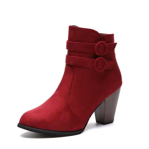Zipper Closure Martin Style Ankle Boots for Women - Red image