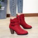 Zipper Closure Martin Style Ankle Boots for Women - Red image