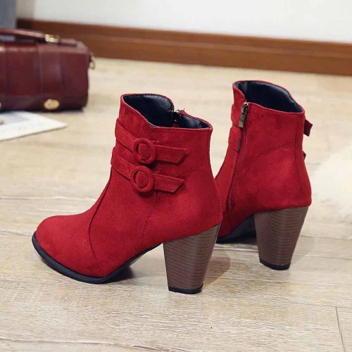 Zipper Closure Martin Style Ankle Boots for Women - Red image