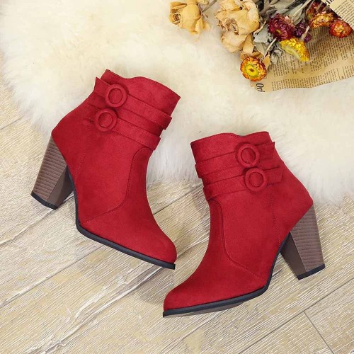 Zipper Closure Martin Style Ankle Boots for Women - Red image