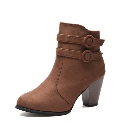 Zipper Closure Martin Style Ankle Boots for Women - Brown image