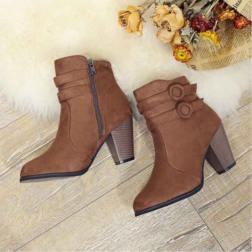 Zipper Closure Martin Style Ankle Boots for Women - Brown image
