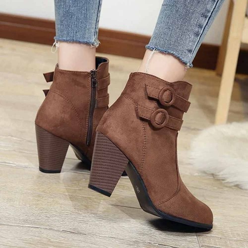 Zipper Closure Martin Style Ankle Boots for Women - Brown image