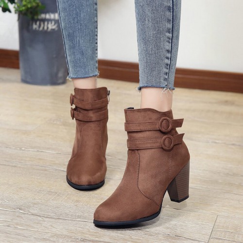 Zipper Closure Martin Style Ankle Boots for Women - Brown image